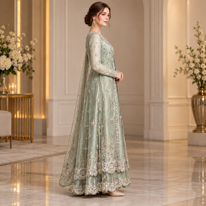 Sage Green Luxury Embroidered Bridal Gown