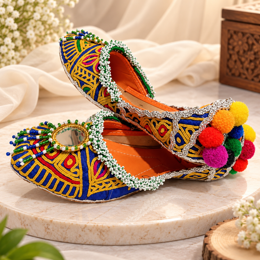 Multicolor Traditional Mirror Work Khussa Shoes