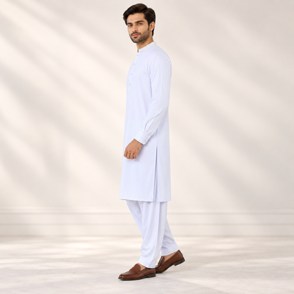Arctic White Embroidered Collar Shalwar Kameez