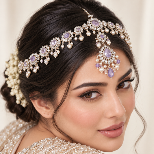 Luxury Silver &amp; Lavender Bridal Matha Patti Headpiece