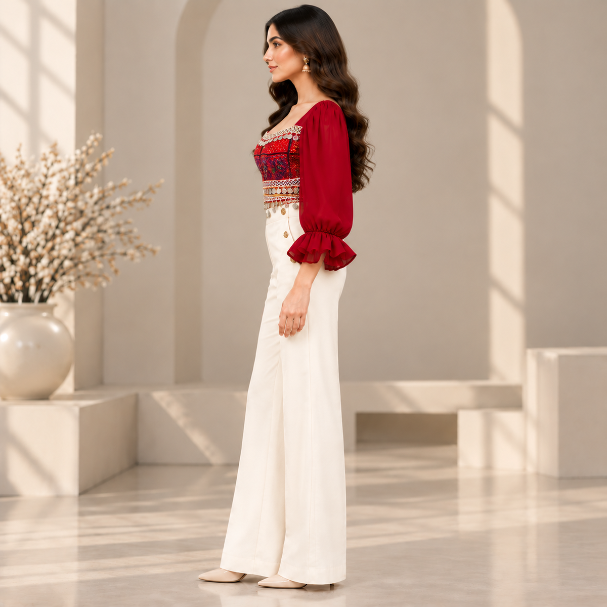 Ruby Heritage Embroidered Crop Top