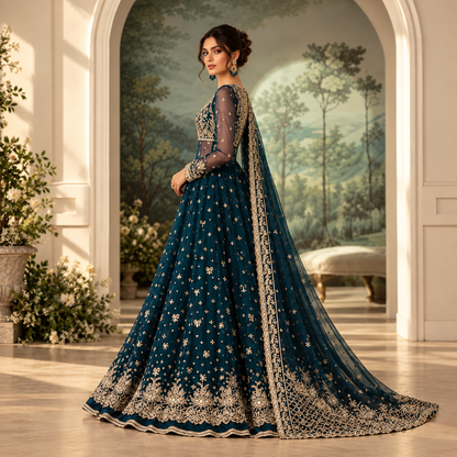 Teal Noor Embroidered Formal Gown