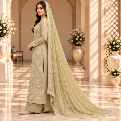 Ivory Serenity – Luxury Sage Green Pakistani Embroidered Suit