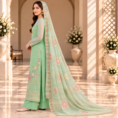 Mint Blossom – Luxury Pastel Green Pakistani Embroidered Suit