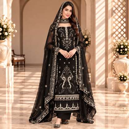 Noir Elegance – Luxury Black Pakistani Embroidered Suit