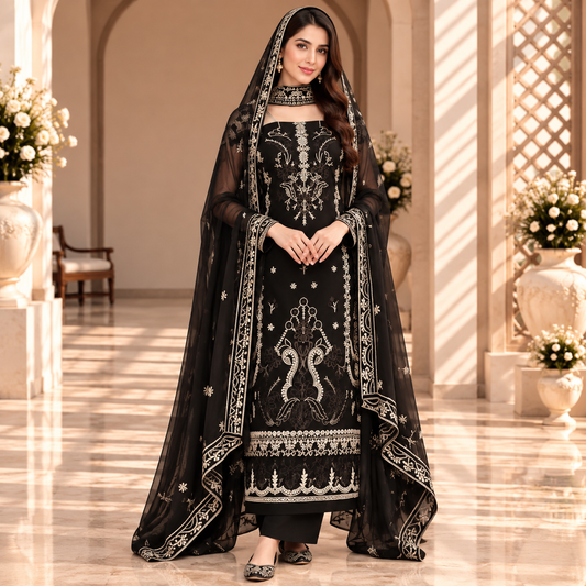 Noir Elegance – Luxury Black Pakistani Embroidered Suit