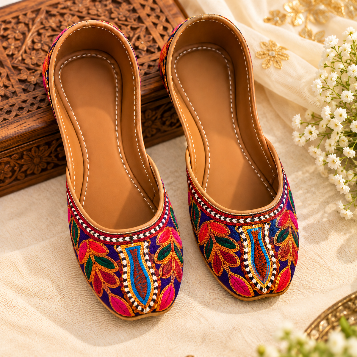 Multicolor Floral Embroidered Traditional Khussa Shoes