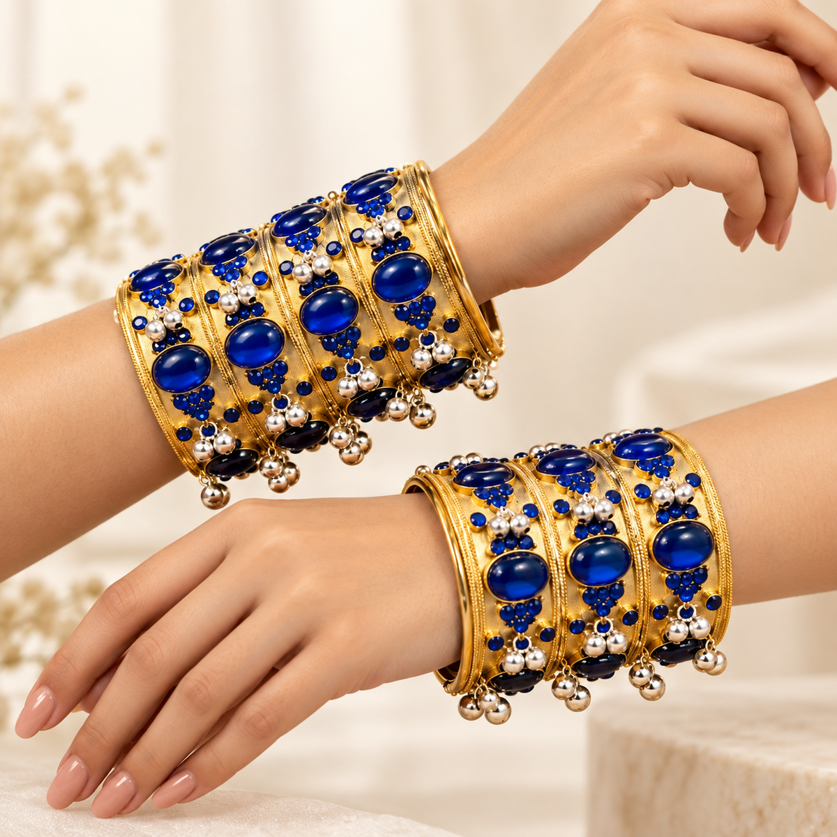 Royal Sapphire Blue Bridal Cuff Bangles Set