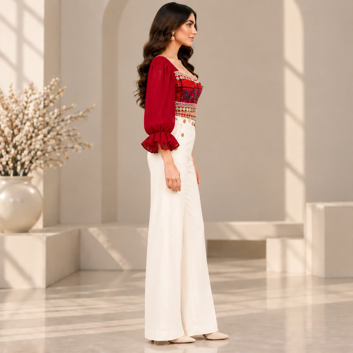Ruby Heritage Embroidered Crop Top