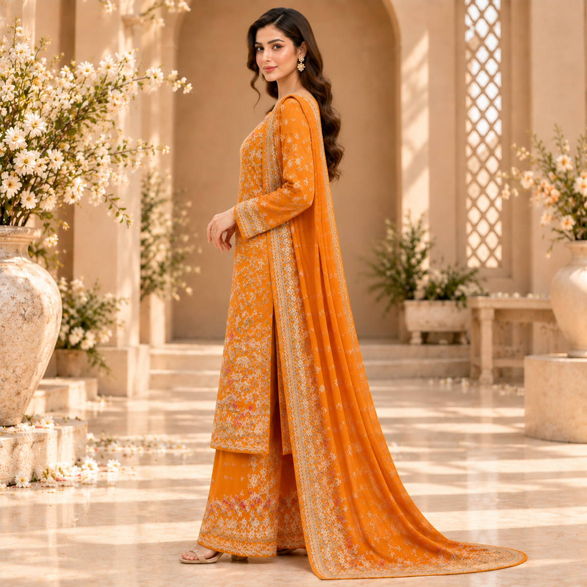 Royal Amber Embroidered Luxury 3-Piece Suit
