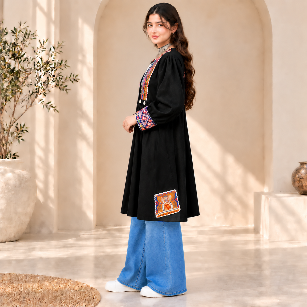 Afghan Heritage Black Embroidered Coat