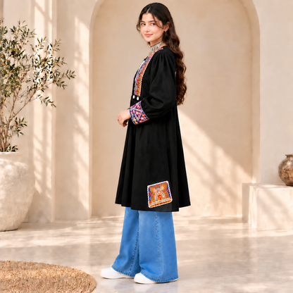 Afghan Heritage Black Embroidered Coat