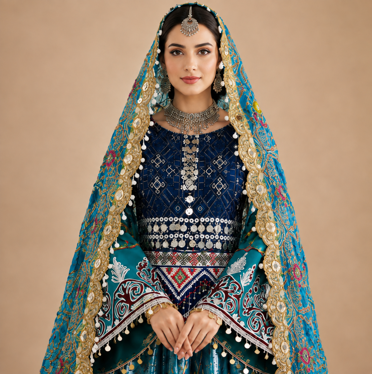 Teal Traditional Afghan Dresses