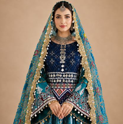 Teal Traditional Afghan Dresses