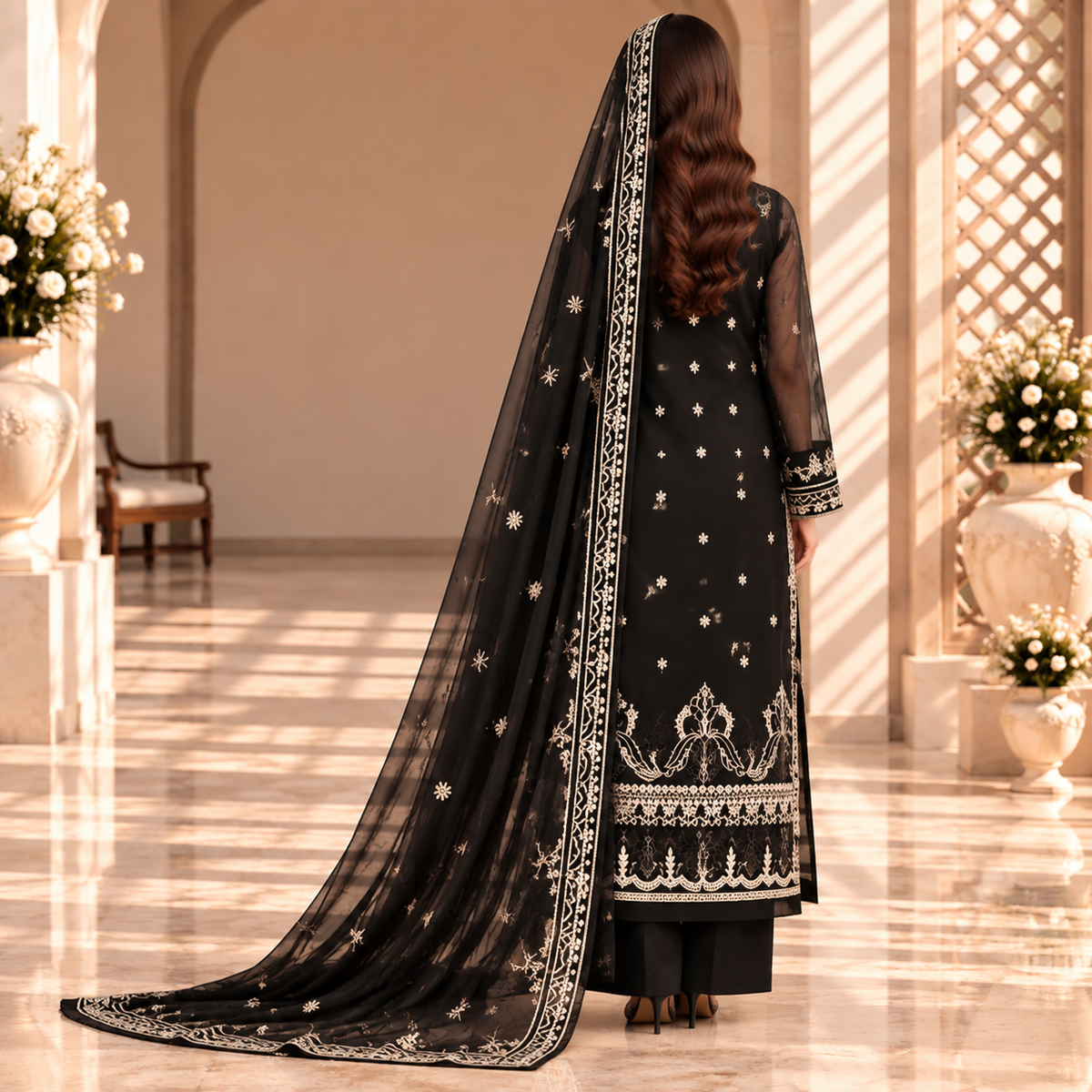 Noir Elegance – Luxury Black Pakistani Embroidered Suit