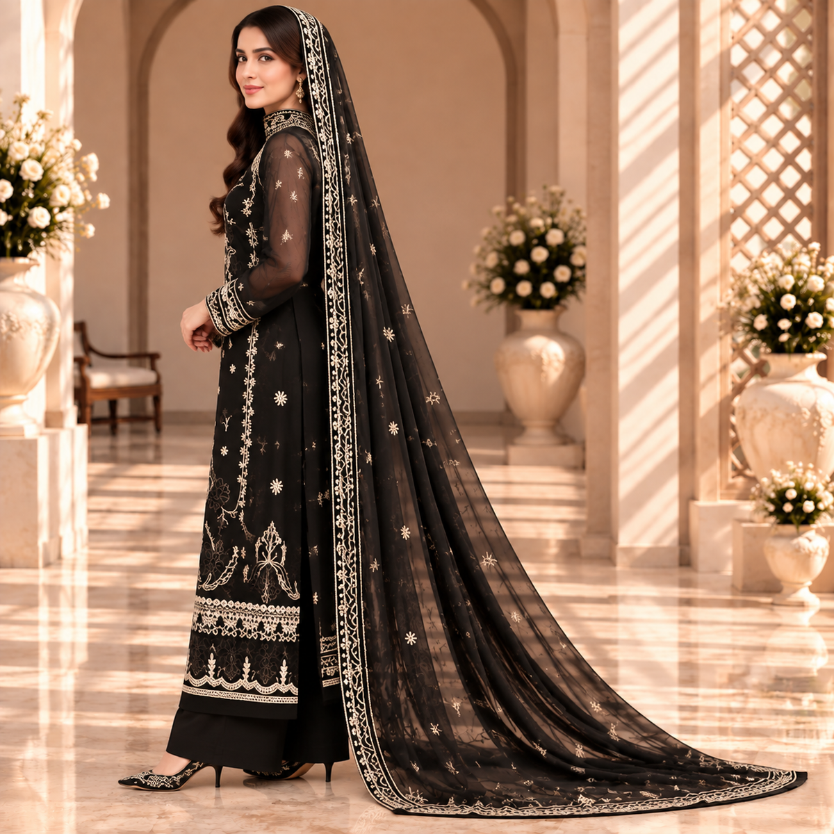 Noir Elegance – Luxury Black Pakistani Embroidered Suit