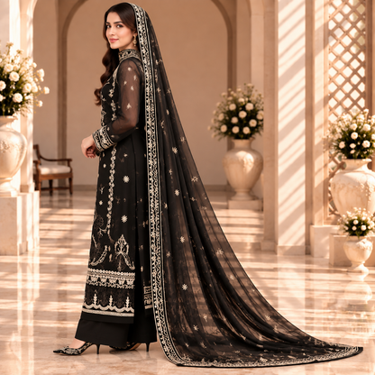 Noir Elegance – Luxury Black Pakistani Embroidered Suit