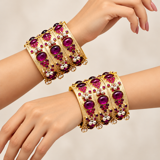 Royal Ruby Magenta Bridal Cuff Bangles Set