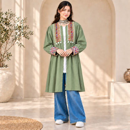 Afghan Heritage Sage Green Embroidered Coat