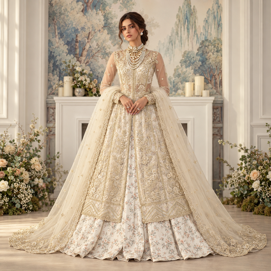 Ivory Royale Pearl Embroidered Bridal Lehenga