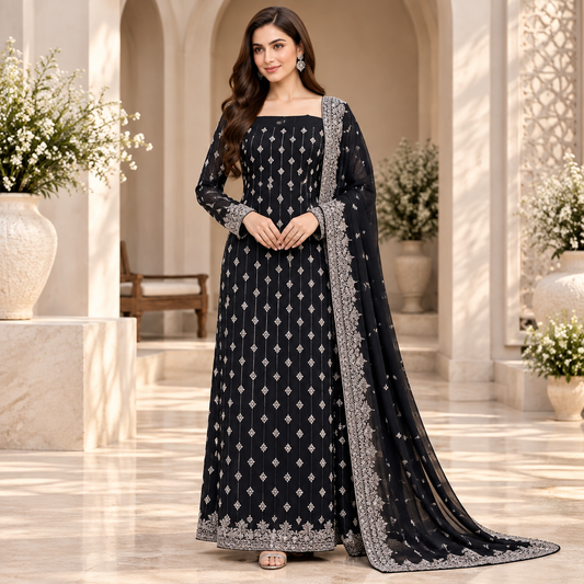 Noir Elegance – Pakistani Embroidered Luxury Suit