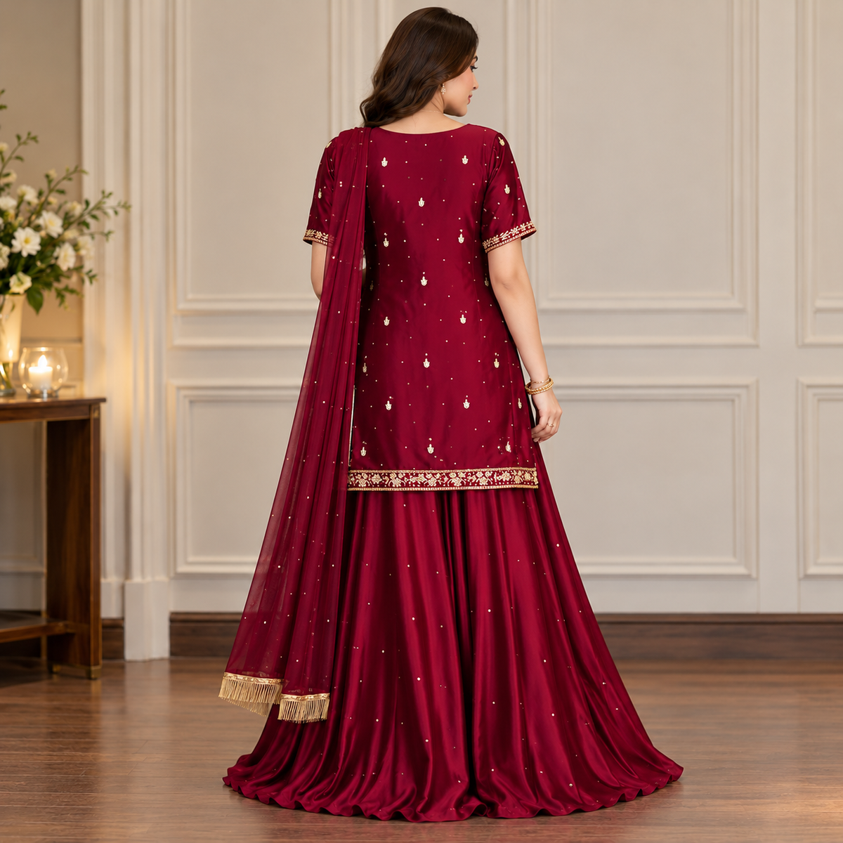 Royal Burgundy – Gold Embroidered Traditional Ensemble