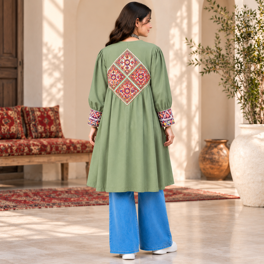 Afghan Heritage Sage Green Embroidered Coat