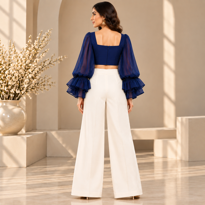 Midnight Blue Heritage Embroidered Crop Top