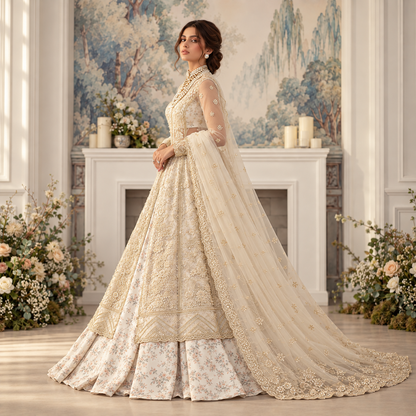 Ivory Royale Pearl Embroidered Bridal Lehenga