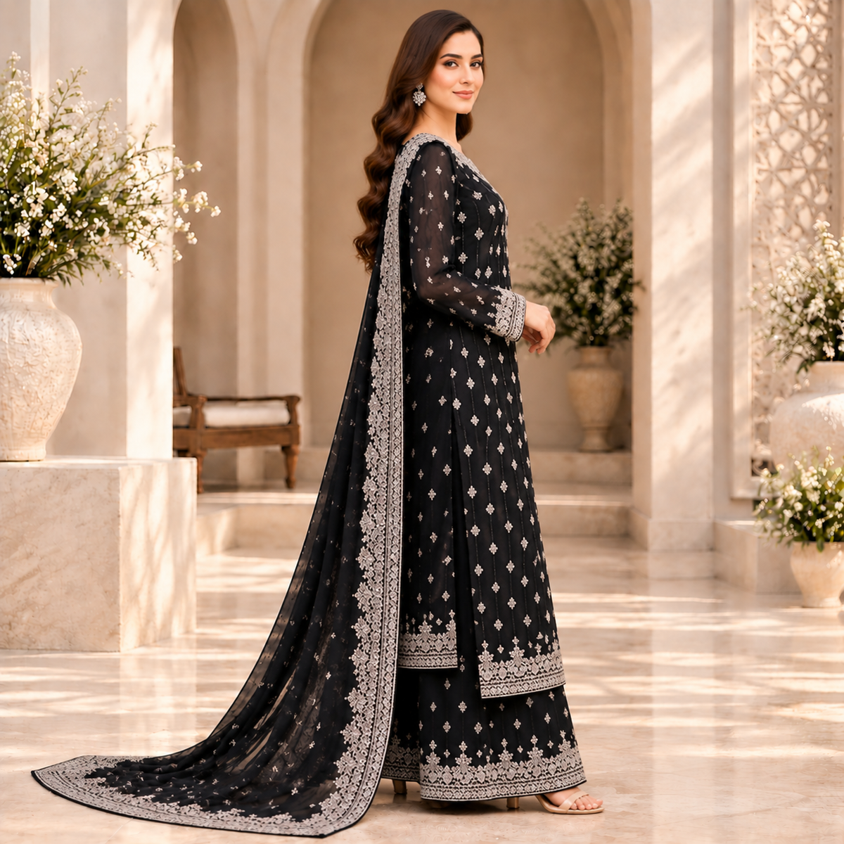 Noir Elegance – Pakistani Embroidered Luxury Suit
