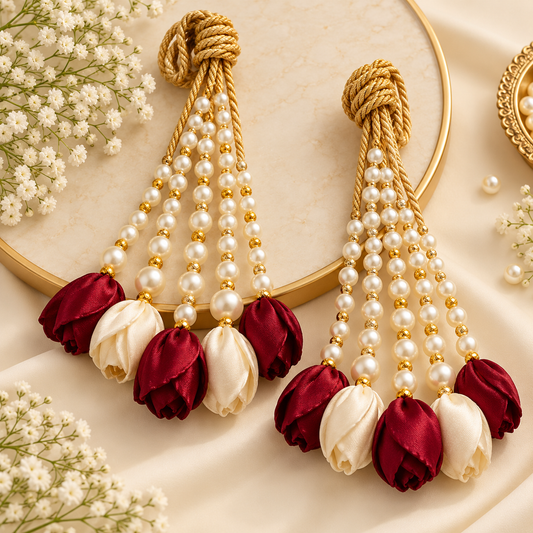 Luxury Burgundy Red &amp; Ivory Handmade Floral Tassels