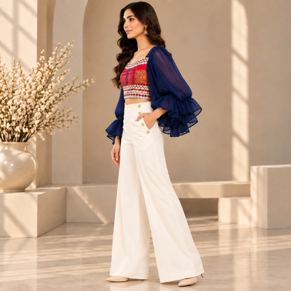 Midnight Blue Heritage Embroidered Crop Top