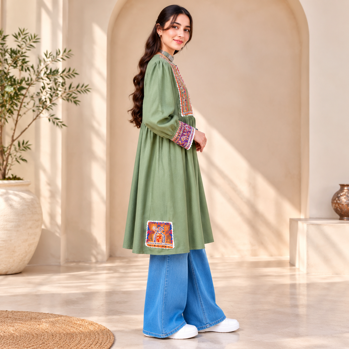 Afghan Heritage Sage Green Embroidered Coat