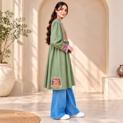 Afghan Heritage Sage Green Embroidered Coat