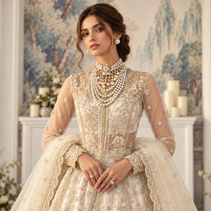 Ivory Royale Pearl Embroidered Bridal Lehenga
