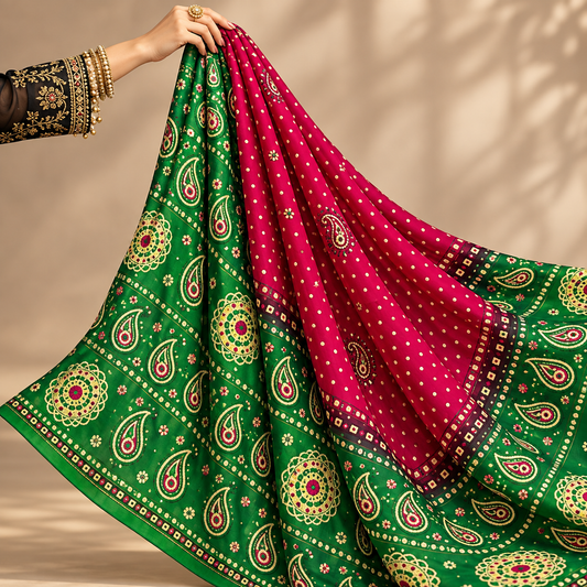 Emerald Green & Fuchsia Paisley Traditional Dupatta