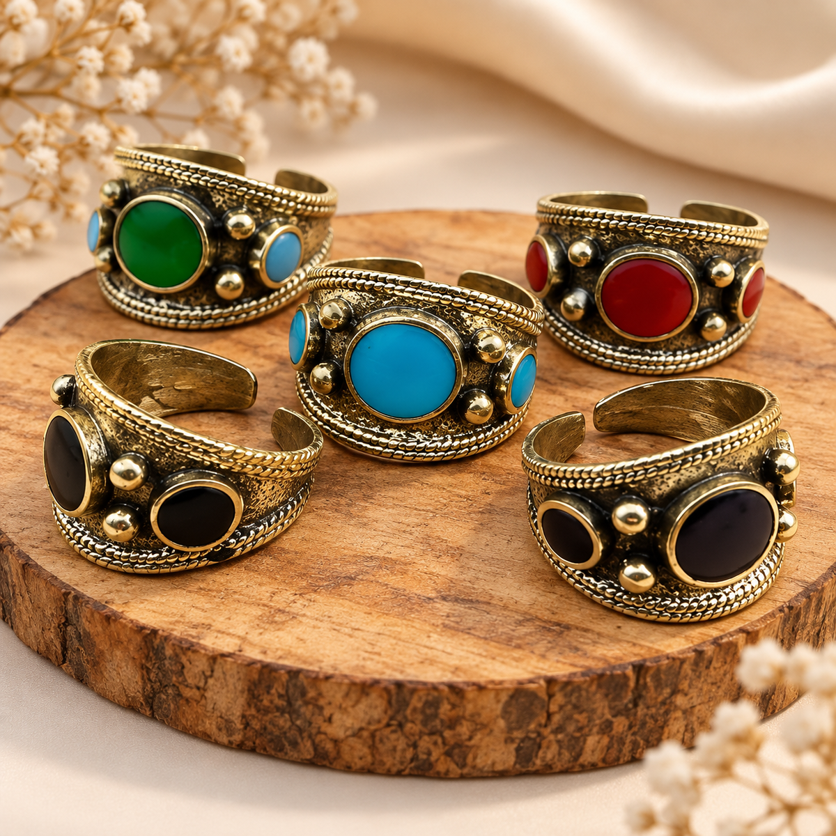 Luxury Multicolor Antique Gold Handmade Tribal Rings Collection