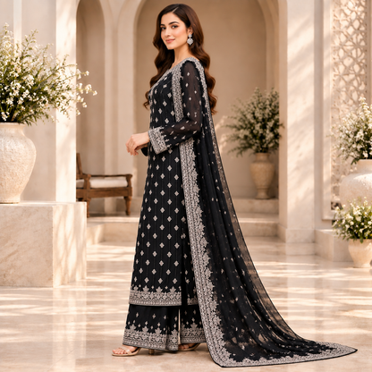 Noir Elegance – Pakistani Embroidered Luxury Suit