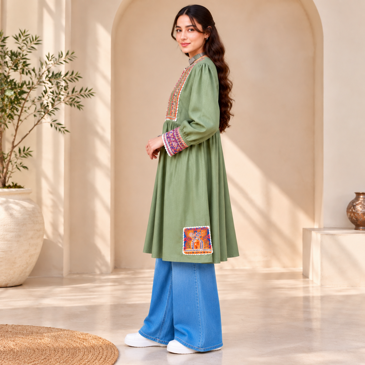 Afghan Heritage Sage Green Embroidered Coat