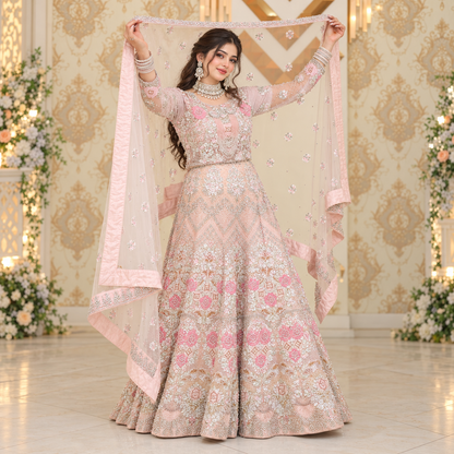 Blush Pink Silver Embroidered Bridal Lehenga Set