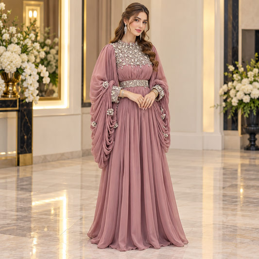 Dusty Rose Luxury Embellished Maxi Dress