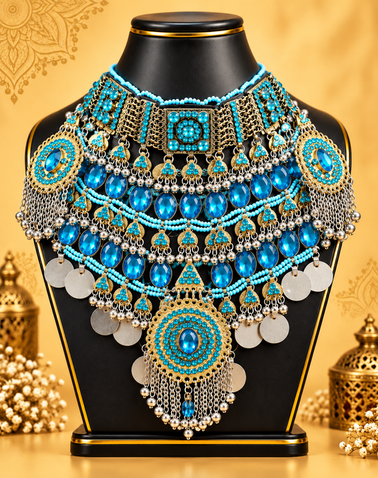Turquoise Blue Afghan Statement Necklace