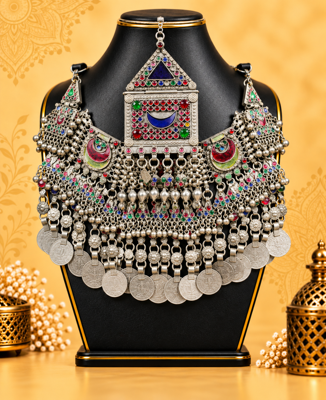 Traditional Afghan Multicolour Coin Statement Necklace