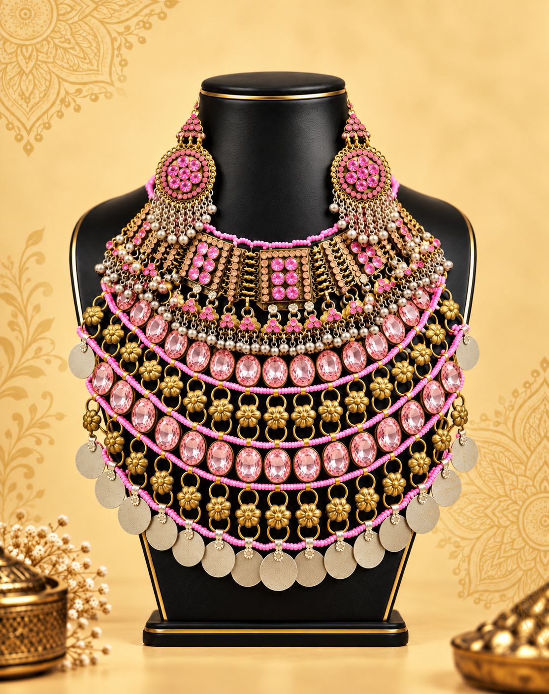 Royal Pink Afghan Necklace