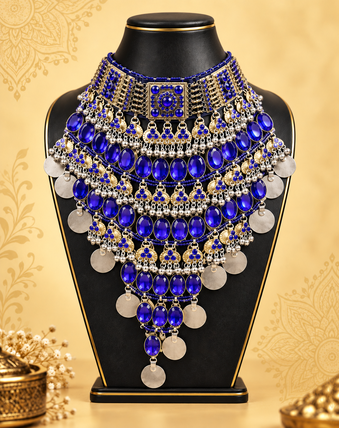 Royal Blue Afghan Statement Necklace