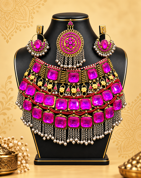 Royal Magenta Afghan Necklace