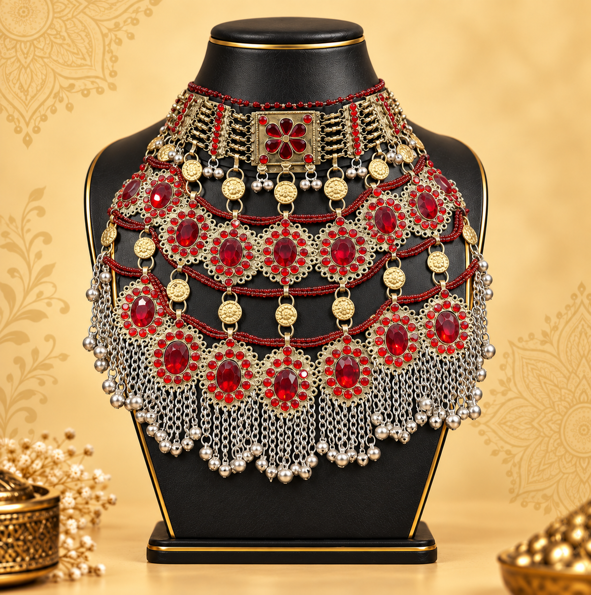 Royal Red Afghan Statement Necklace
