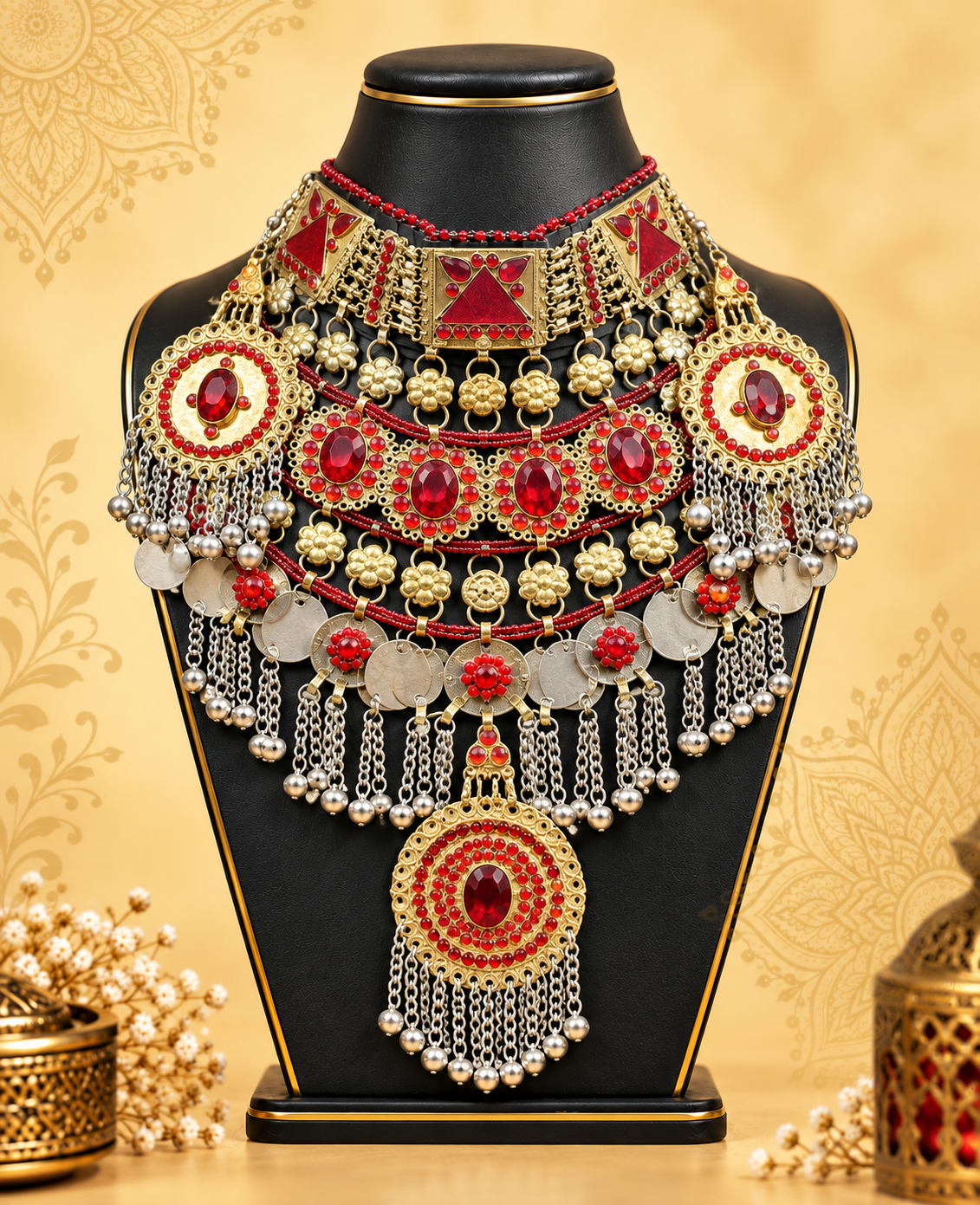 Royal Red Afghan Pendant Necklace