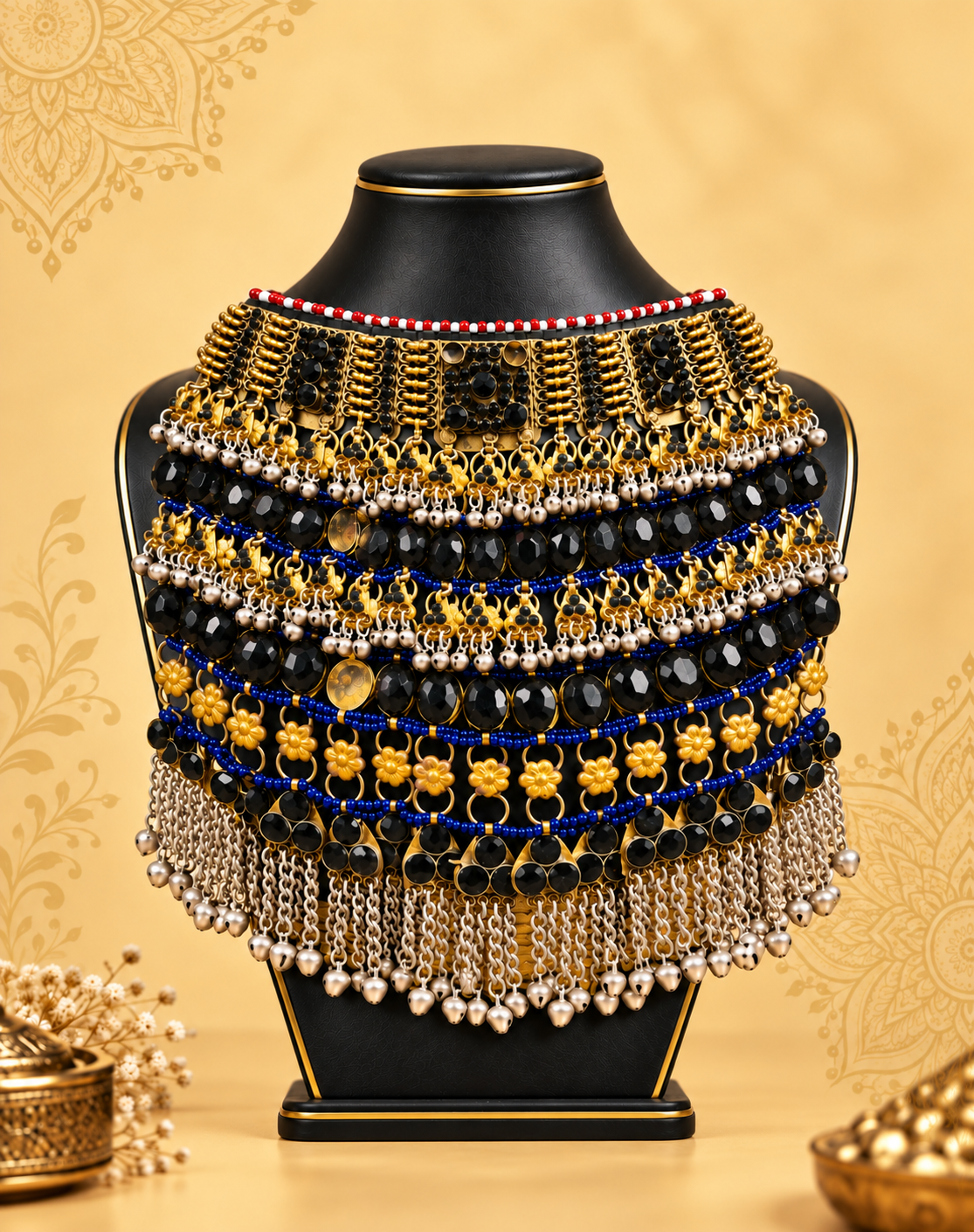 Royal Black Afghan Necklace