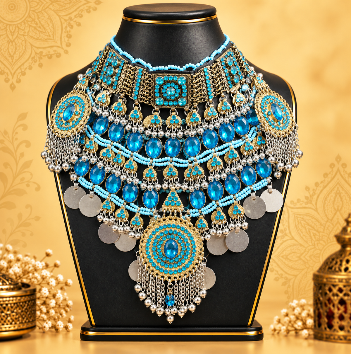 Turquoise Blue Afghan Statement Necklace